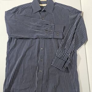 Michael Kors Men's Dress Shirt Striped Blue White 16 Large 32/33 100% Cotton